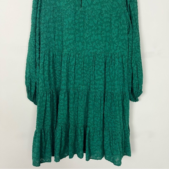 NWOT ZARA TEXTURED TIERED MINI DRESS WITH SLEEVES IN GREEN SIZE XS - Picture 14 of 16